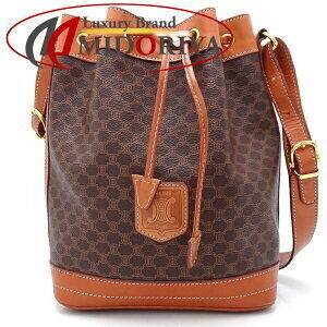 Celine drawstring shoulder bag brown Macadam canvas leather